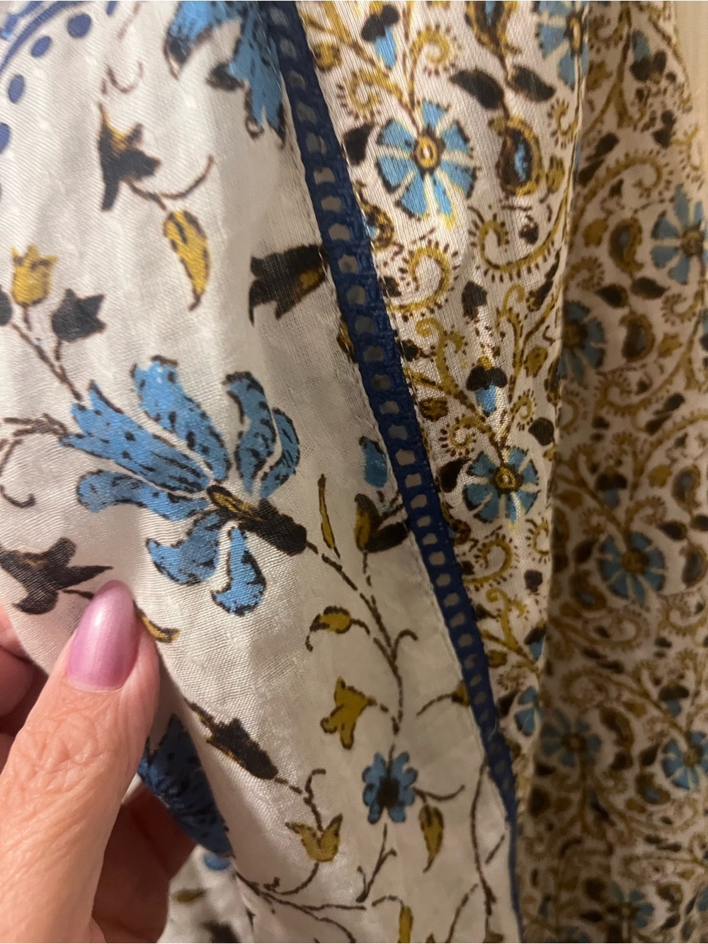 Sundance Boho Floral Button Front Blouse Women’s Size Medium Blue Ruffle Collar - Picture 4 of 9